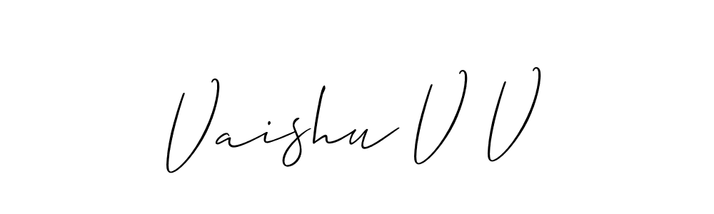 Make a beautiful signature design for name Vaishu V V. With this signature (Allison_Script) style, you can create a handwritten signature for free. Vaishu V V signature style 2 images and pictures png