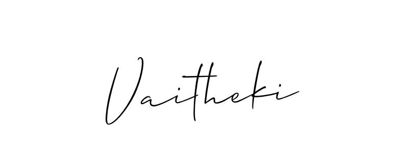 The best way (Allison_Script) to make a short signature is to pick only two or three words in your name. The name Vaitheki include a total of six letters. For converting this name. Vaitheki signature style 2 images and pictures png