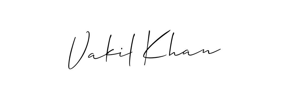 Use a signature maker to create a handwritten signature online. With this signature software, you can design (Allison_Script) your own signature for name Vakil Khan. Vakil Khan signature style 2 images and pictures png