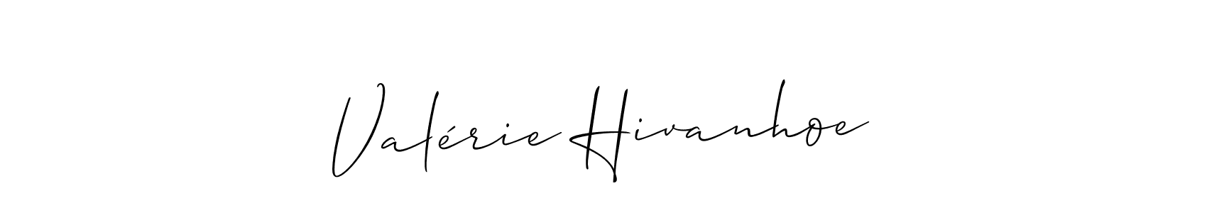 The best way (Allison_Script) to make a short signature is to pick only two or three words in your name. The name Valérie Hivanhoe include a total of six letters. For converting this name. Valérie Hivanhoe signature style 2 images and pictures png