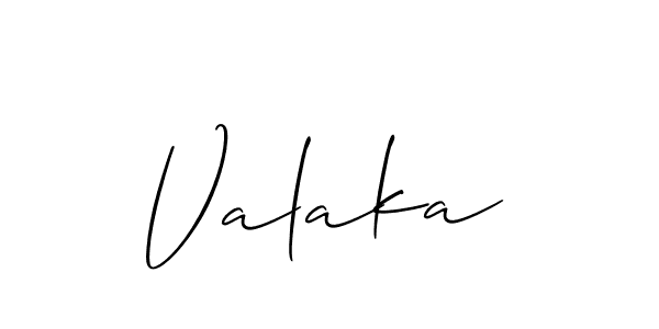 Make a beautiful signature design for name Valaka. With this signature (Allison_Script) style, you can create a handwritten signature for free. Valaka signature style 2 images and pictures png