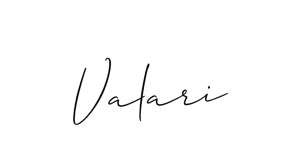 Use a signature maker to create a handwritten signature online. With this signature software, you can design (Allison_Script) your own signature for name Valari. Valari signature style 2 images and pictures png