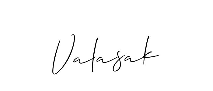 Create a beautiful signature design for name Valasak. With this signature (Allison_Script) fonts, you can make a handwritten signature for free. Valasak signature style 2 images and pictures png