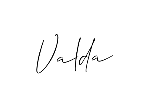 How to make Valda name signature. Use Allison_Script style for creating short signs online. This is the latest handwritten sign. Valda signature style 2 images and pictures png