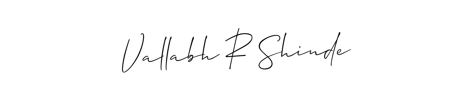 The best way (Allison_Script) to make a short signature is to pick only two or three words in your name. The name Vallabh R Shinde include a total of six letters. For converting this name. Vallabh R Shinde signature style 2 images and pictures png