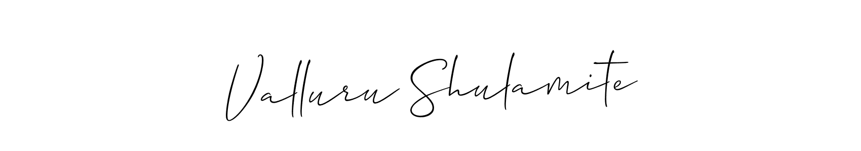 Make a short Valluru Shulamite signature style. Manage your documents anywhere anytime using Allison_Script. Create and add eSignatures, submit forms, share and send files easily. Valluru Shulamite signature style 2 images and pictures png