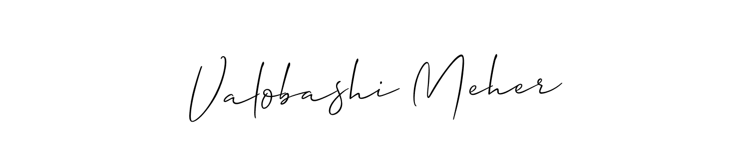 Similarly Allison_Script is the best handwritten signature design. Signature creator online .You can use it as an online autograph creator for name Valobashi Meher. Valobashi Meher signature style 2 images and pictures png