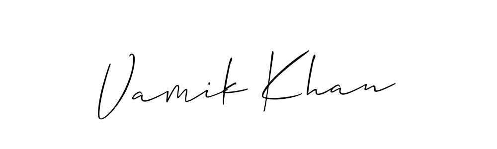 You should practise on your own different ways (Allison_Script) to write your name (Vamik Khan) in signature. don't let someone else do it for you. Vamik Khan signature style 2 images and pictures png