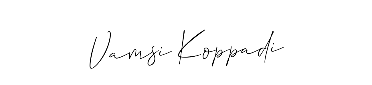 The best way (Allison_Script) to make a short signature is to pick only two or three words in your name. The name Vamsi Koppadi include a total of six letters. For converting this name. Vamsi Koppadi signature style 2 images and pictures png