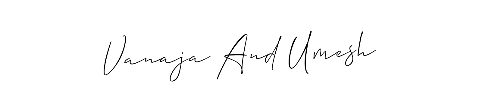 How to make Vanaja And Umesh name signature. Use Allison_Script style for creating short signs online. This is the latest handwritten sign. Vanaja And Umesh signature style 2 images and pictures png