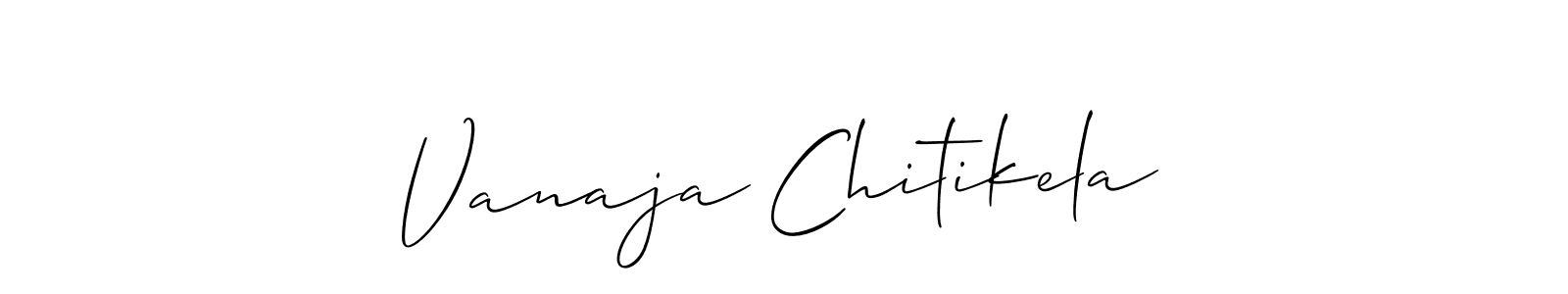 The best way (Allison_Script) to make a short signature is to pick only two or three words in your name. The name Vanaja Chitikela include a total of six letters. For converting this name. Vanaja Chitikela signature style 2 images and pictures png