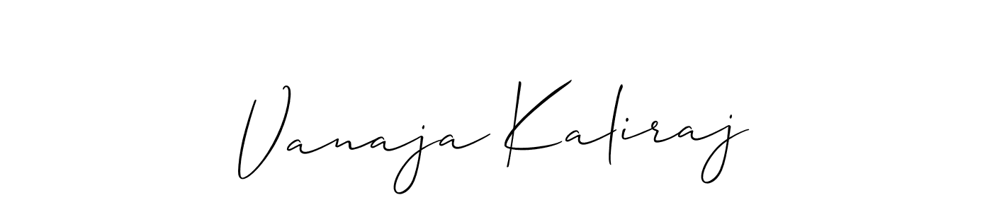 The best way (Allison_Script) to make a short signature is to pick only two or three words in your name. The name Vanaja Kaliraj include a total of six letters. For converting this name. Vanaja Kaliraj signature style 2 images and pictures png