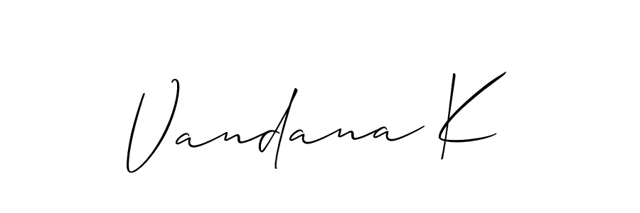 Also You can easily find your signature by using the search form. We will create Vandana K name handwritten signature images for you free of cost using Allison_Script sign style. Vandana K signature style 2 images and pictures png