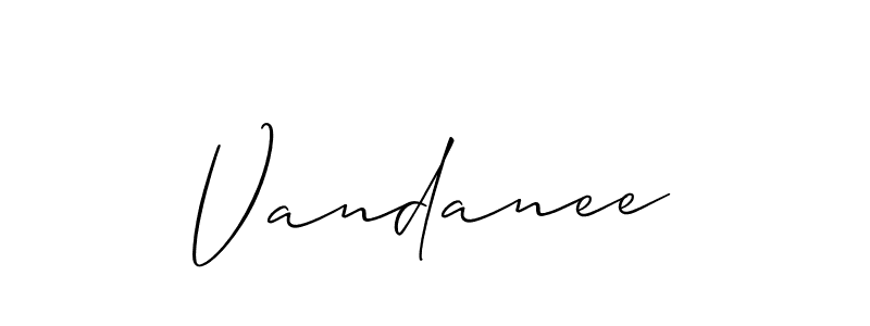 How to make Vandanee name signature. Use Allison_Script style for creating short signs online. This is the latest handwritten sign. Vandanee signature style 2 images and pictures png