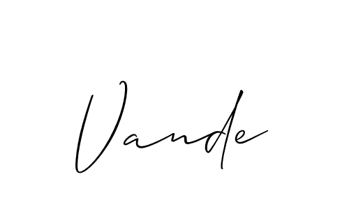 Use a signature maker to create a handwritten signature online. With this signature software, you can design (Allison_Script) your own signature for name Vande. Vande signature style 2 images and pictures png