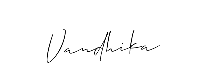 Also we have Vandhika name is the best signature style. Create professional handwritten signature collection using Allison_Script autograph style. Vandhika signature style 2 images and pictures png