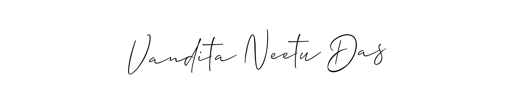 This is the best signature style for the Vandita Neetu Das name. Also you like these signature font (Allison_Script). Mix name signature. Vandita Neetu Das signature style 2 images and pictures png