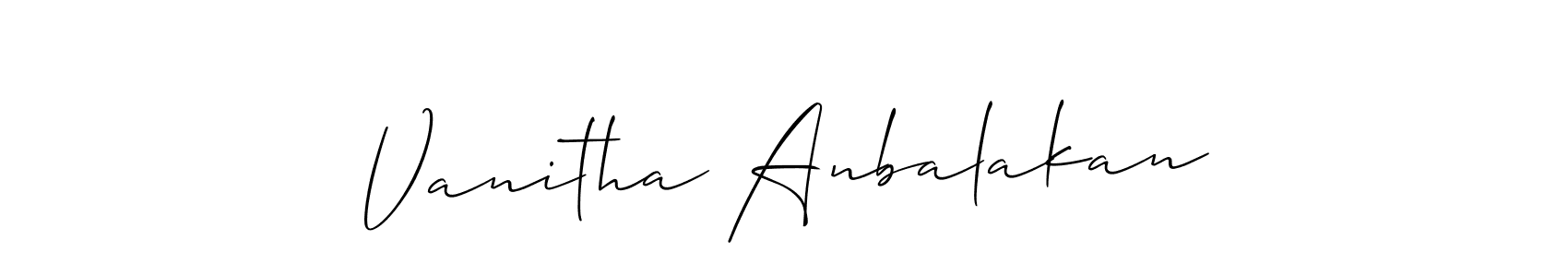 Use a signature maker to create a handwritten signature online. With this signature software, you can design (Allison_Script) your own signature for name Vanitha Anbalakan. Vanitha Anbalakan signature style 2 images and pictures png