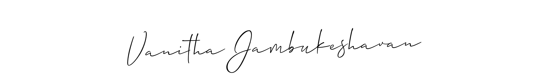 Allison_Script is a professional signature style that is perfect for those who want to add a touch of class to their signature. It is also a great choice for those who want to make their signature more unique. Get Vanitha Jambukeshavan name to fancy signature for free. Vanitha Jambukeshavan signature style 2 images and pictures png