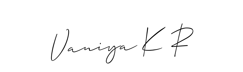 Also You can easily find your signature by using the search form. We will create Vaniya K R name handwritten signature images for you free of cost using Allison_Script sign style. Vaniya K R signature style 2 images and pictures png