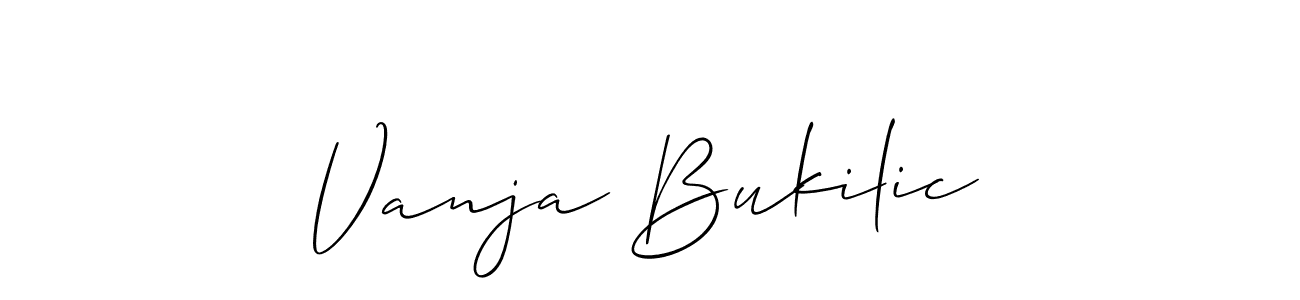 The best way (Allison_Script) to make a short signature is to pick only two or three words in your name. The name Vanja Bukilic include a total of six letters. For converting this name. Vanja Bukilic signature style 2 images and pictures png