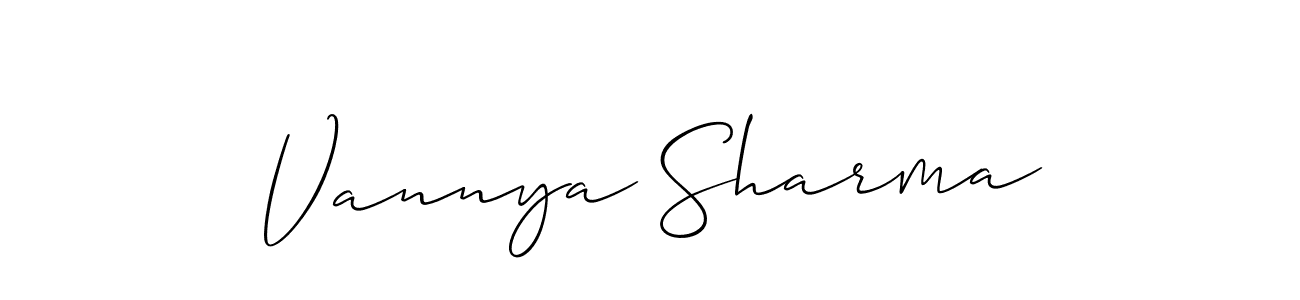 Make a short Vannya Sharma signature style. Manage your documents anywhere anytime using Allison_Script. Create and add eSignatures, submit forms, share and send files easily. Vannya Sharma signature style 2 images and pictures png