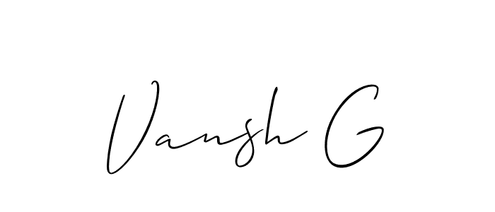 The best way (Allison_Script) to make a short signature is to pick only two or three words in your name. The name Vansh G include a total of six letters. For converting this name. Vansh G signature style 2 images and pictures png
