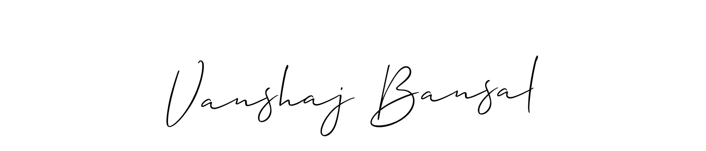 The best way (Allison_Script) to make a short signature is to pick only two or three words in your name. The name Vanshaj Bansal include a total of six letters. For converting this name. Vanshaj Bansal signature style 2 images and pictures png