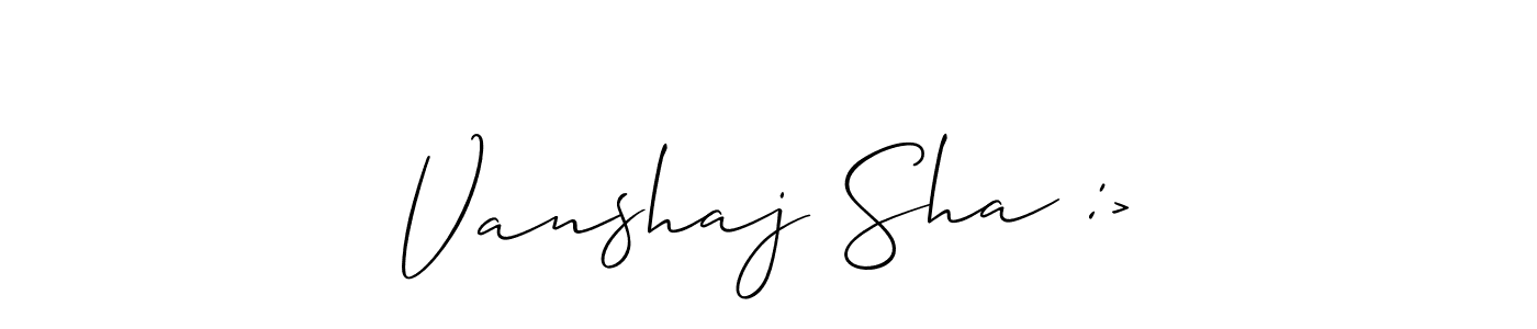 Allison_Script is a professional signature style that is perfect for those who want to add a touch of class to their signature. It is also a great choice for those who want to make their signature more unique. Get Vanshaj Sha :> name to fancy signature for free. Vanshaj Sha :> signature style 2 images and pictures png