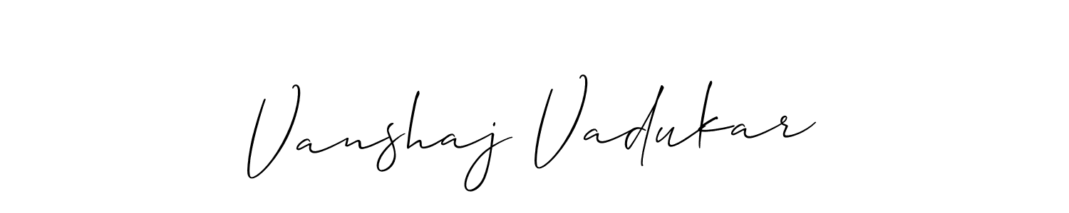 How to make Vanshaj Vadukar name signature. Use Allison_Script style for creating short signs online. This is the latest handwritten sign. Vanshaj Vadukar signature style 2 images and pictures png