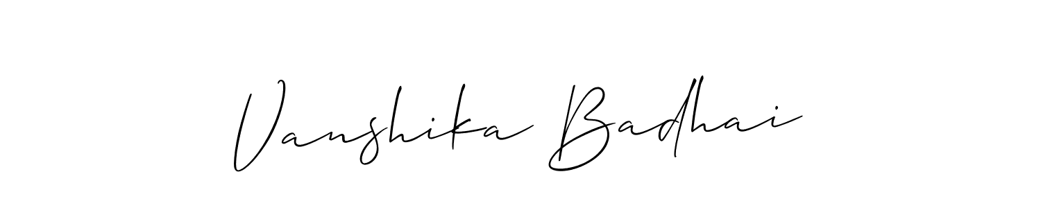 Design your own signature with our free online signature maker. With this signature software, you can create a handwritten (Allison_Script) signature for name Vanshika Badhai. Vanshika Badhai signature style 2 images and pictures png