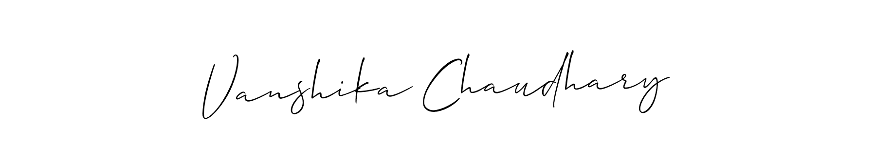 The best way (Allison_Script) to make a short signature is to pick only two or three words in your name. The name Vanshika Chaudhary include a total of six letters. For converting this name. Vanshika Chaudhary signature style 2 images and pictures png