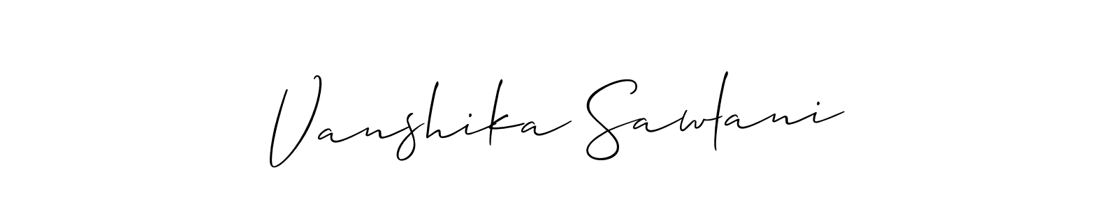 You should practise on your own different ways (Allison_Script) to write your name (Vanshika Sawlani) in signature. don't let someone else do it for you. Vanshika Sawlani signature style 2 images and pictures png