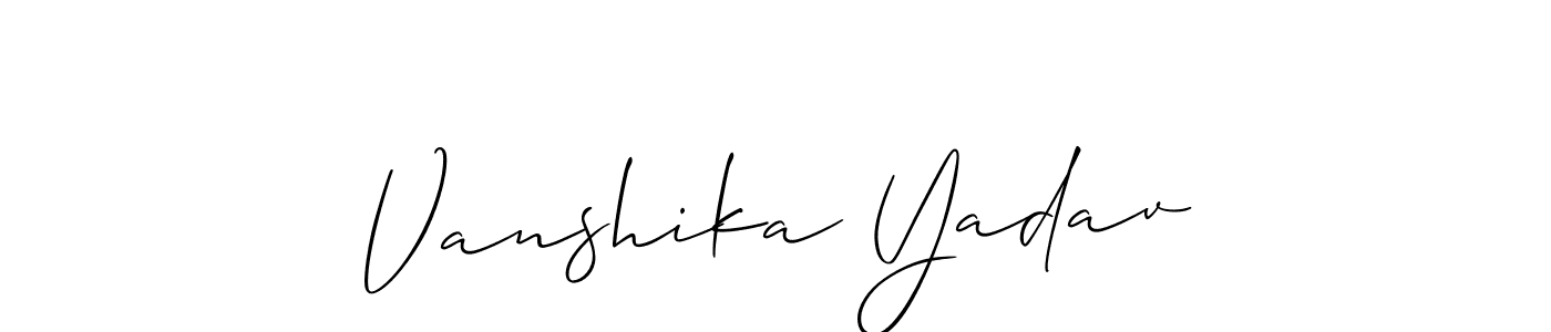 It looks lik you need a new signature style for name Vanshika Yadav. Design unique handwritten (Allison_Script) signature with our free signature maker in just a few clicks. Vanshika Yadav signature style 2 images and pictures png
