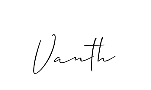 Make a beautiful signature design for name Vanth. With this signature (Allison_Script) style, you can create a handwritten signature for free. Vanth signature style 2 images and pictures png