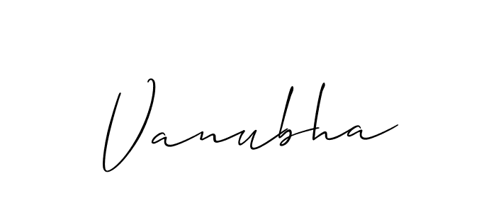 The best way (Allison_Script) to make a short signature is to pick only two or three words in your name. The name Vanubha include a total of six letters. For converting this name. Vanubha signature style 2 images and pictures png