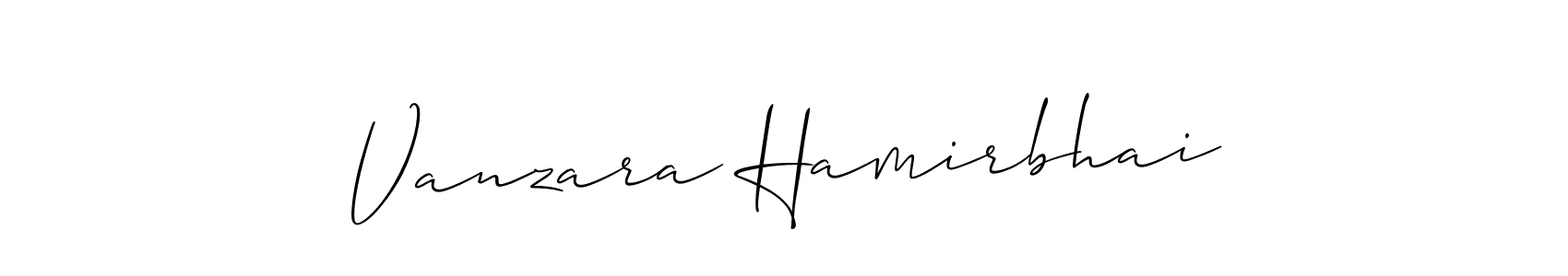 The best way (Allison_Script) to make a short signature is to pick only two or three words in your name. The name Vanzara Hamirbhai include a total of six letters. For converting this name. Vanzara Hamirbhai signature style 2 images and pictures png