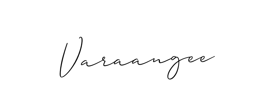 Use a signature maker to create a handwritten signature online. With this signature software, you can design (Allison_Script) your own signature for name Varaangee. Varaangee signature style 2 images and pictures png