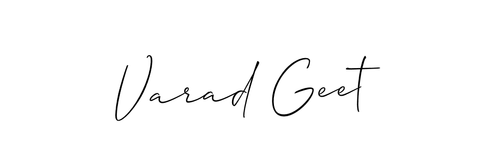 The best way (Allison_Script) to make a short signature is to pick only two or three words in your name. The name Varad Geet include a total of six letters. For converting this name. Varad Geet signature style 2 images and pictures png