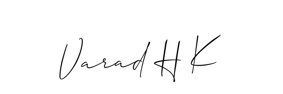 The best way (Allison_Script) to make a short signature is to pick only two or three words in your name. The name Varad H K include a total of six letters. For converting this name. Varad H K signature style 2 images and pictures png