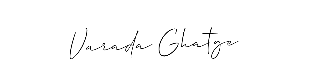The best way (Allison_Script) to make a short signature is to pick only two or three words in your name. The name Varada Ghatge include a total of six letters. For converting this name. Varada Ghatge signature style 2 images and pictures png
