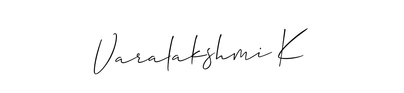 Similarly Allison_Script is the best handwritten signature design. Signature creator online .You can use it as an online autograph creator for name Varalakshmi K. Varalakshmi K signature style 2 images and pictures png