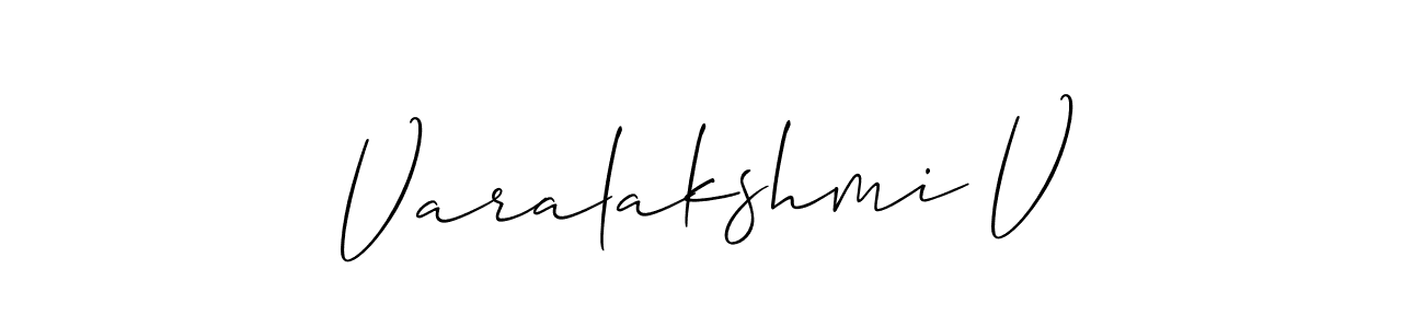 Make a beautiful signature design for name Varalakshmi V. With this signature (Allison_Script) style, you can create a handwritten signature for free. Varalakshmi V signature style 2 images and pictures png