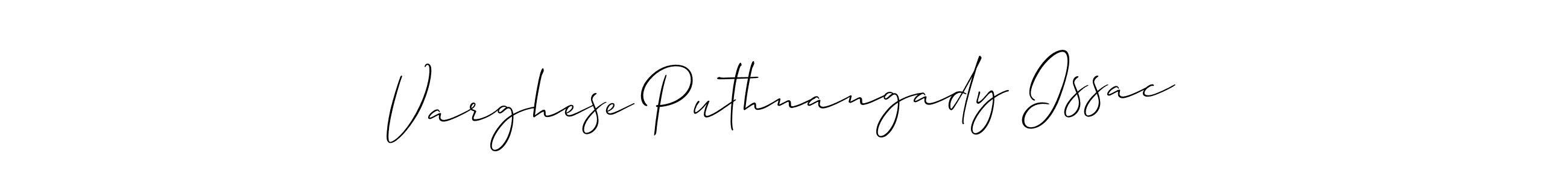 Use a signature maker to create a handwritten signature online. With this signature software, you can design (Allison_Script) your own signature for name Varghese Puthnangady Issac. Varghese Puthnangady Issac signature style 2 images and pictures png