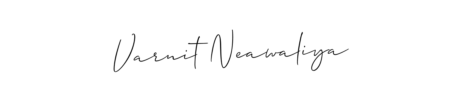 The best way (Allison_Script) to make a short signature is to pick only two or three words in your name. The name Varnit Neawaliya include a total of six letters. For converting this name. Varnit Neawaliya signature style 2 images and pictures png