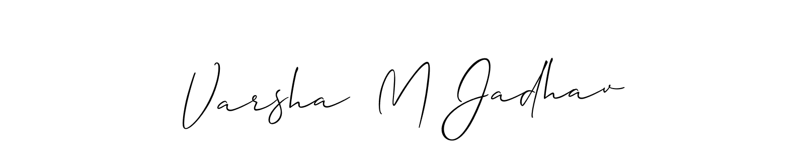 The best way (Allison_Script) to make a short signature is to pick only two or three words in your name. The name Varsha  M Jadhav include a total of six letters. For converting this name. Varsha  M Jadhav signature style 2 images and pictures png