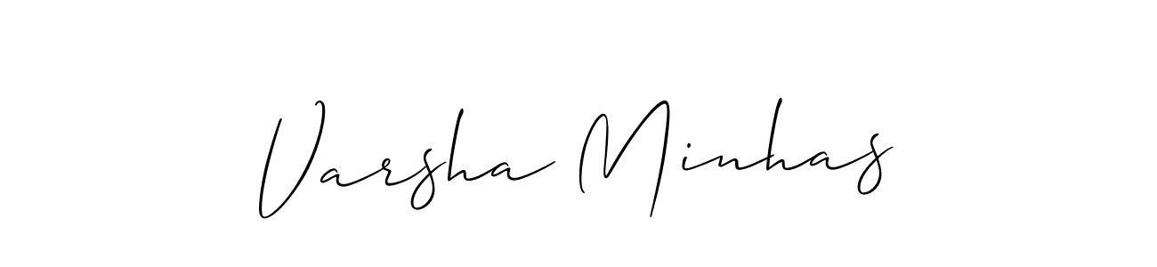 Allison_Script is a professional signature style that is perfect for those who want to add a touch of class to their signature. It is also a great choice for those who want to make their signature more unique. Get Varsha Minhas name to fancy signature for free. Varsha Minhas signature style 2 images and pictures png