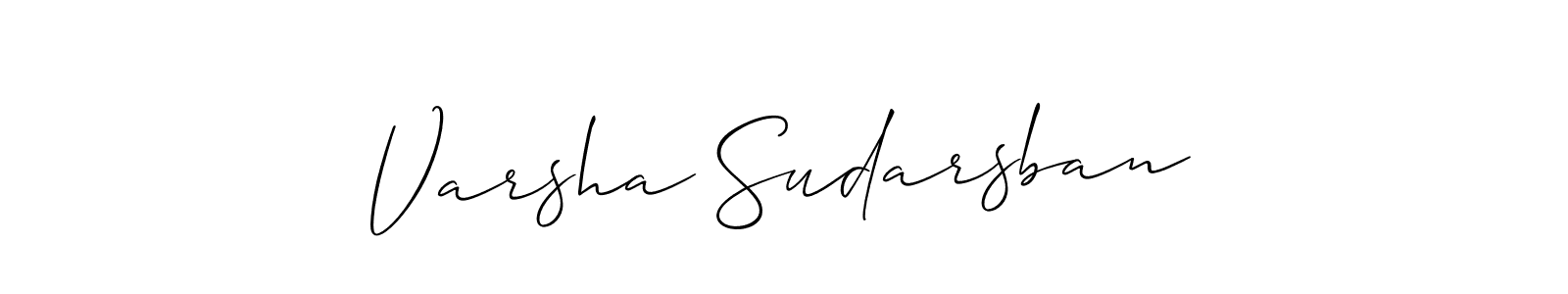 How to make Varsha Sudarsban name signature. Use Allison_Script style for creating short signs online. This is the latest handwritten sign. Varsha Sudarsban signature style 2 images and pictures png