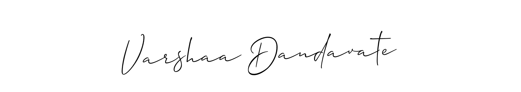 How to make Varshaa Dandavate name signature. Use Allison_Script style for creating short signs online. This is the latest handwritten sign. Varshaa Dandavate signature style 2 images and pictures png