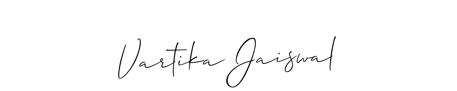 The best way (Allison_Script) to make a short signature is to pick only two or three words in your name. The name Vartika Jaiswal include a total of six letters. For converting this name. Vartika Jaiswal signature style 2 images and pictures png